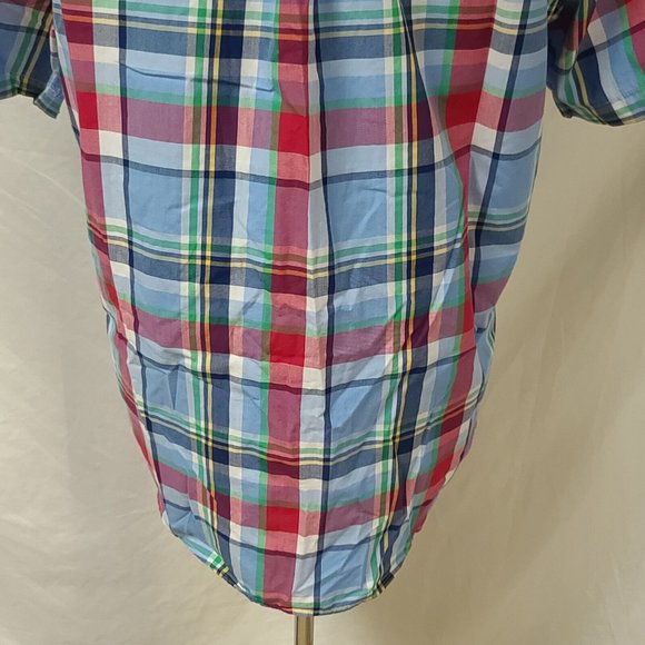Chaps Easy Care Mens Large blue Plaid Short Sleeve Button Up Shirt - Picture 5 of 12
